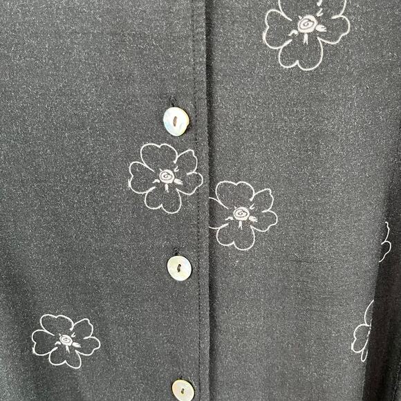 Vintage R&K Black White Floral Graphic Button Front Sleeveless Midi Dress 14/L - Picture 6 of 14